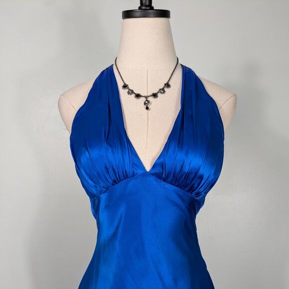 Vintage Cache Prom Dress Maxi Gown 4 Blue Y2K Silk Satin Movie Star Slip Glam - Picture 2 of 16